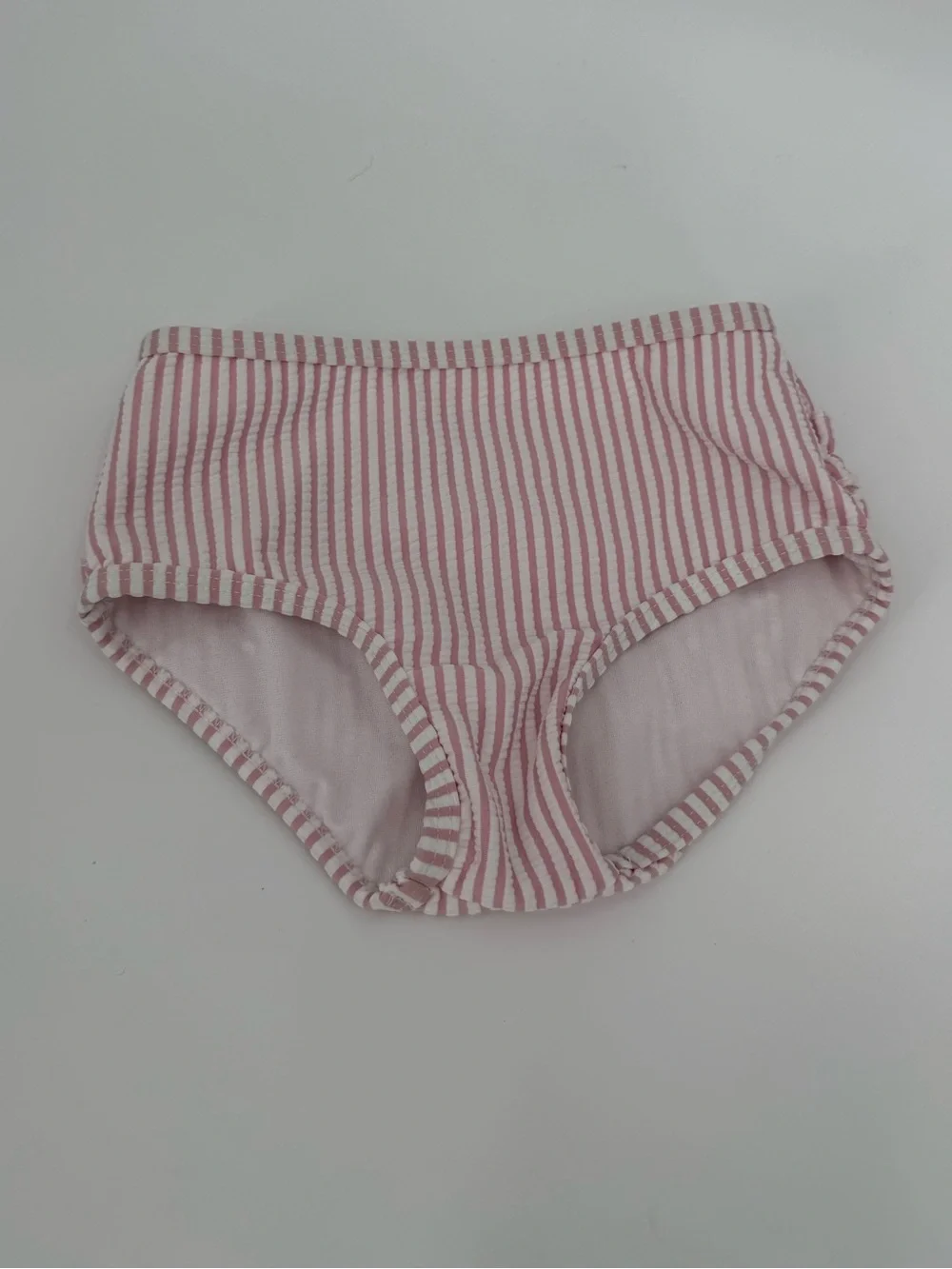 RuffleButts Girls Seersucker Ruffle Swim Bottom | Pink Stripe | 3T